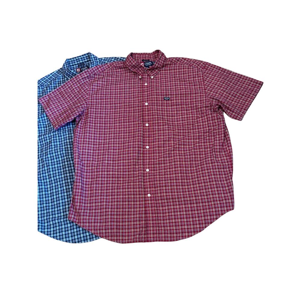Chaps Ralph Lauren Short Sleeve Plaid Button down shirts lot Mens XL Red Blue